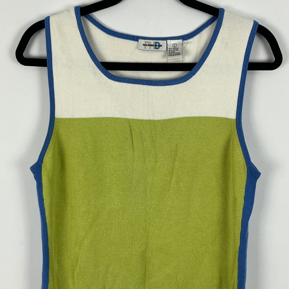 PHD Paul Harris Design Top Blouse Camisole Size L Green Blue Round Neck Stretch